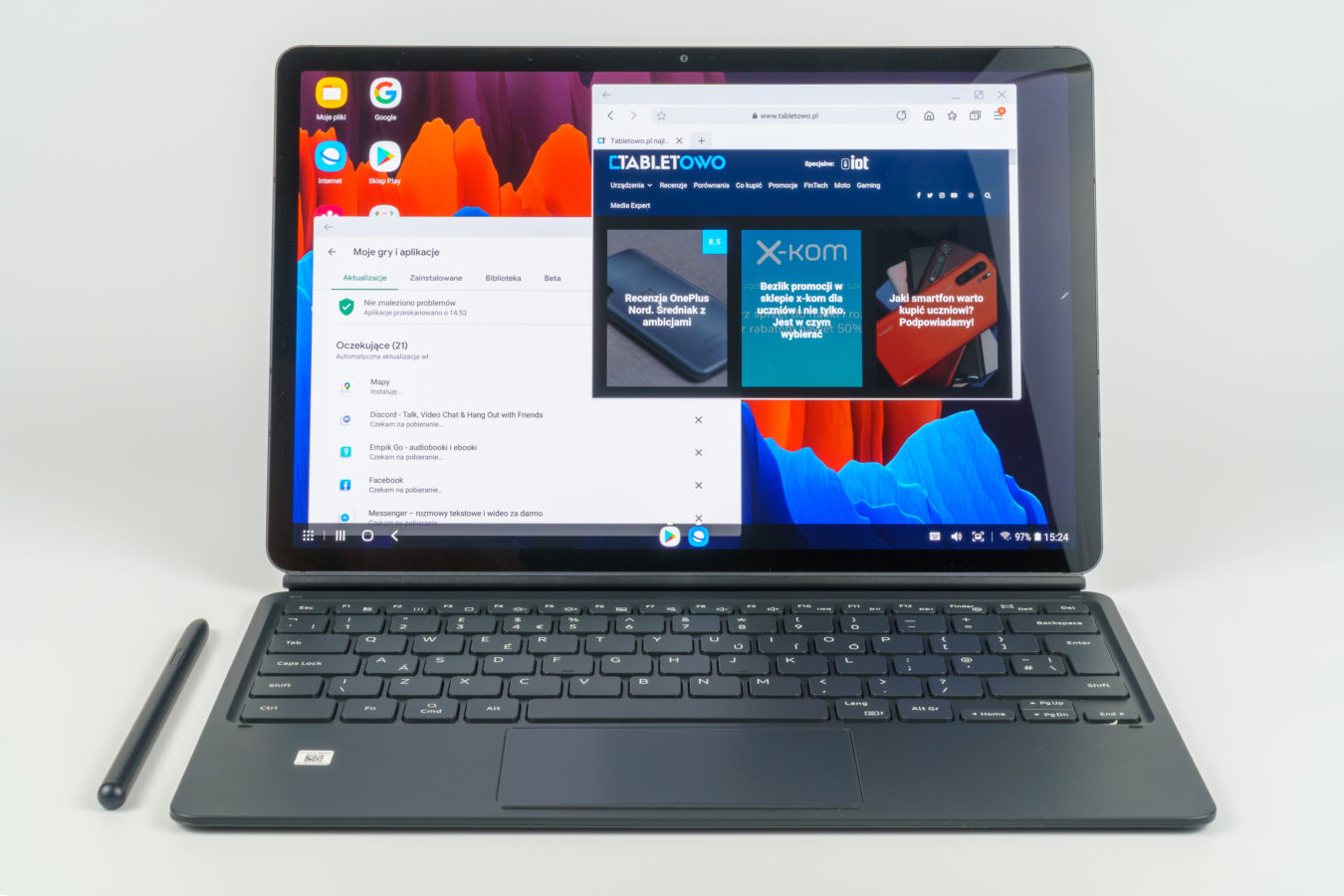 Samsung Galaxy Tab S7+ touchpad, klawiatura i piórko, Dex Google Chrome Tabletowo