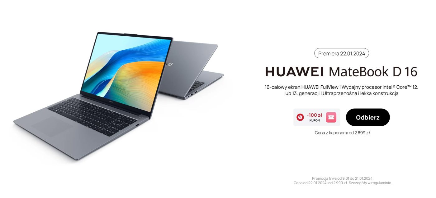 polska premiera laptopa Huawei MateBook D 16 2024 promocja rabat na start