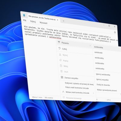 Notatnik Windows 11 sprawdzanie pisowni autokorekta screen