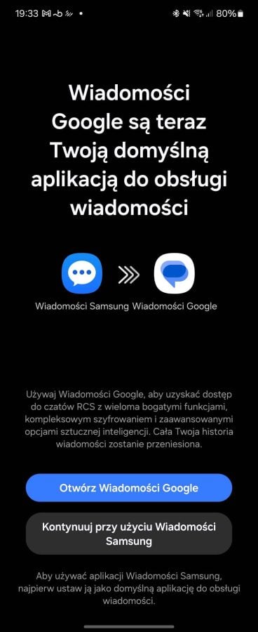 Samsung Galaxy Z Flip 6 - ekran wyboru aplikacji wiadomości