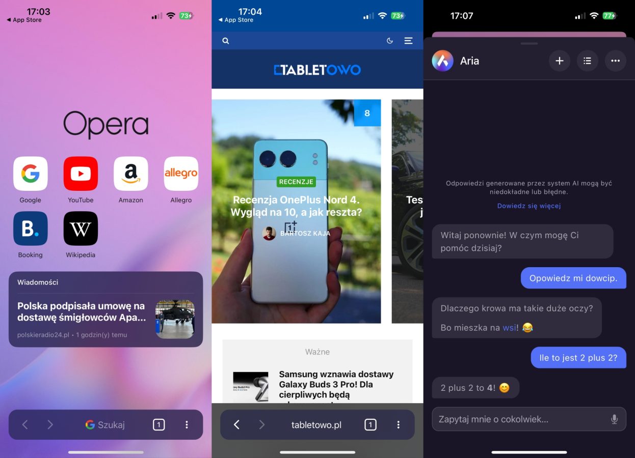 Opera One na iOS