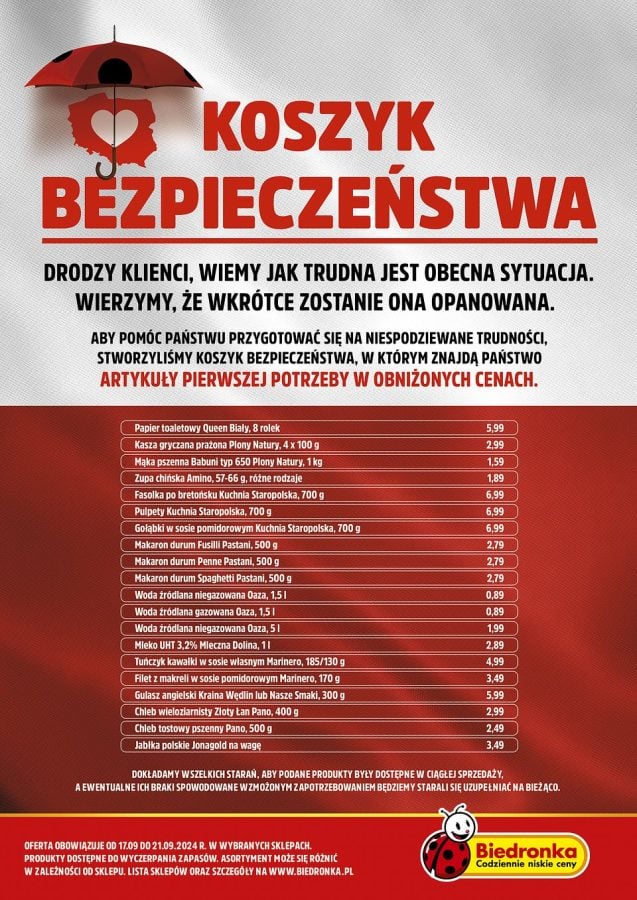 biedronka koszyk bezpieczeństwa pomoc powódź 2024 polska