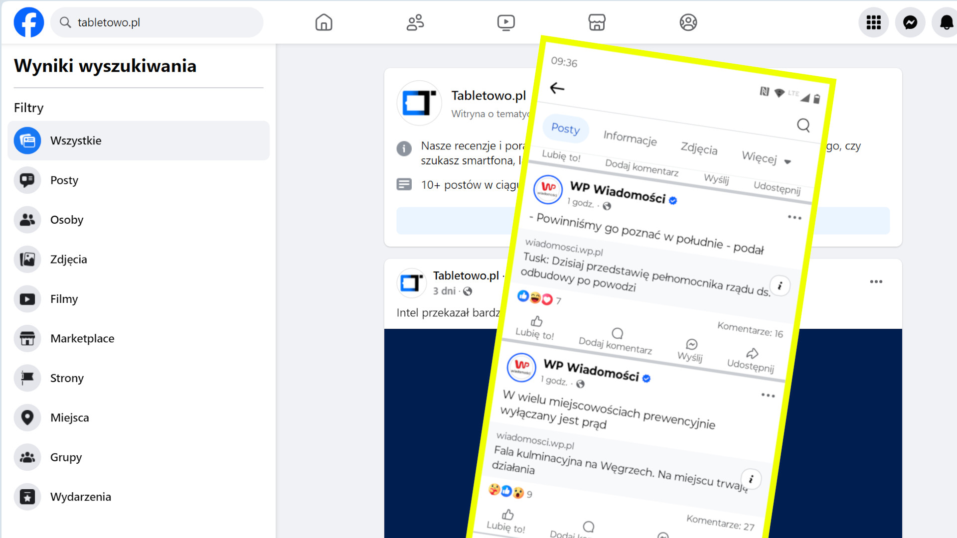 Facebook tablica bez zdjęć screen