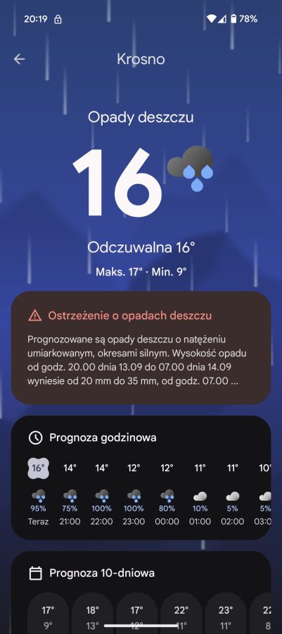 Google Pixel 9 - aplikacja Pogoda