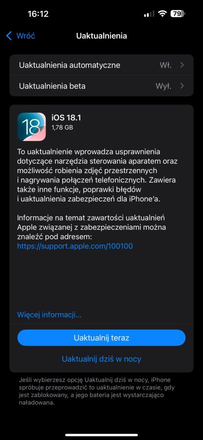 iOS 18.1 aktualizacja