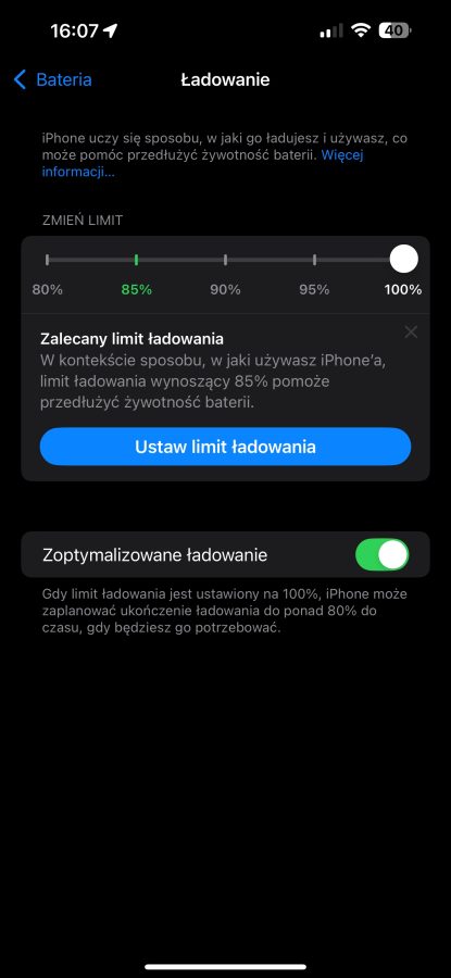 iOS 18 limit ładowania